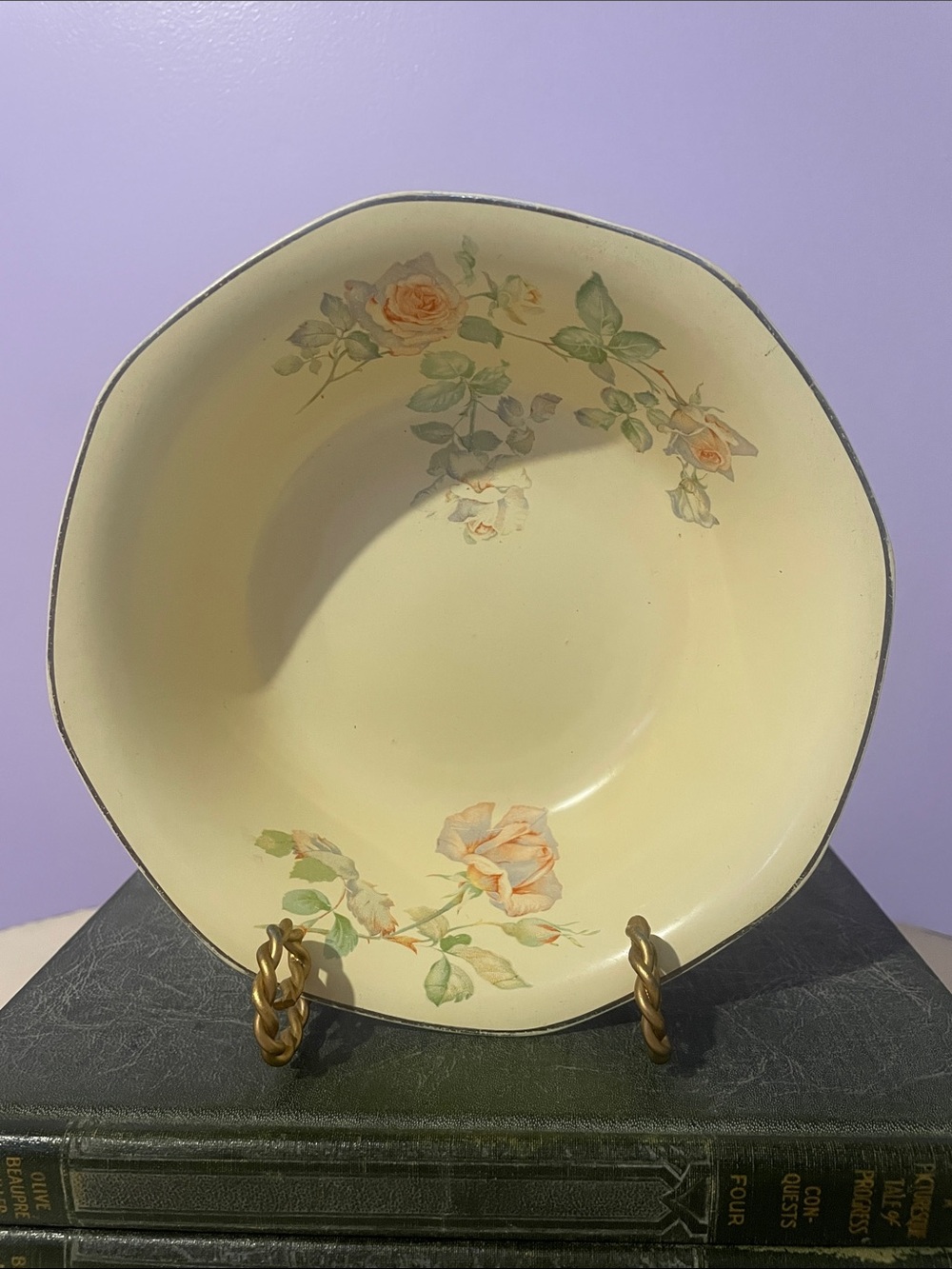 Homer Laughlin Cream Serving Bowl with Yellow Rose Motif